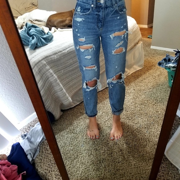 Very high waisted ankle straight distressed jeans - Picture 1 of 6